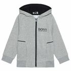 Boys Grey Logo Hooded Top, 3, hi-res