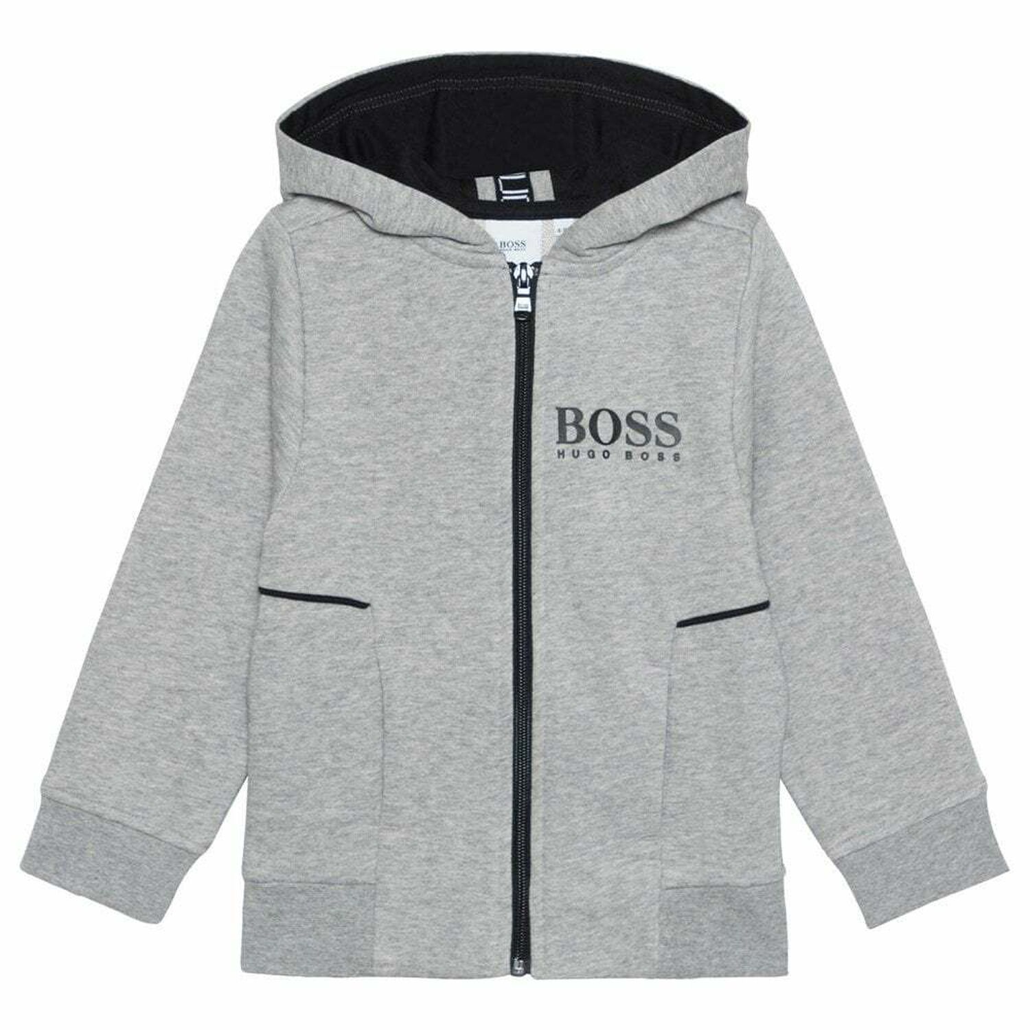 Boys Grey Logo Hooded Top, 3, hi-res image number null