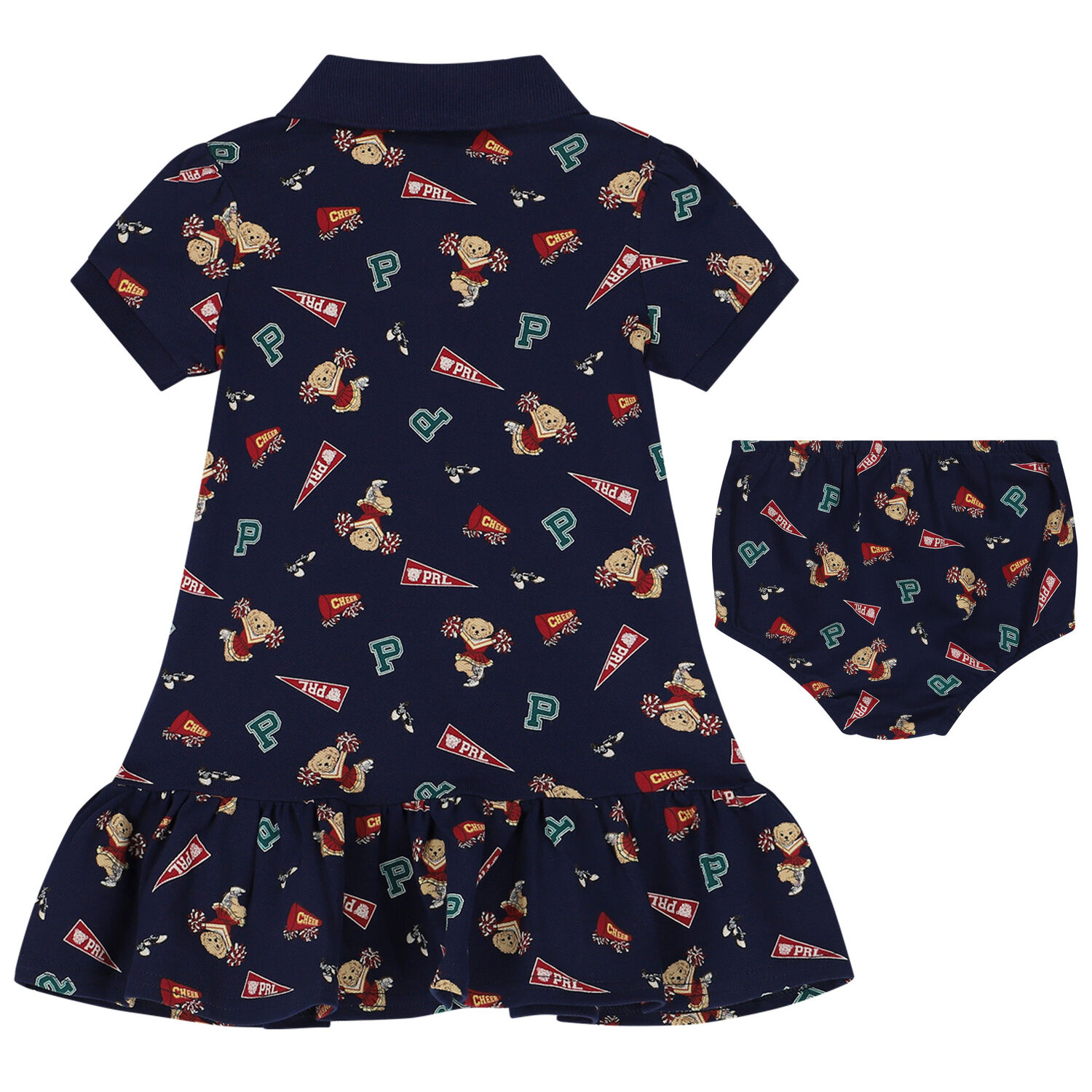 Baby Girls Navy Blue Polo Dress Set, 1, hi-res
