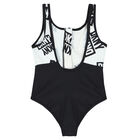 Girls White & Black Logo Swimsuit, 1, hi-res