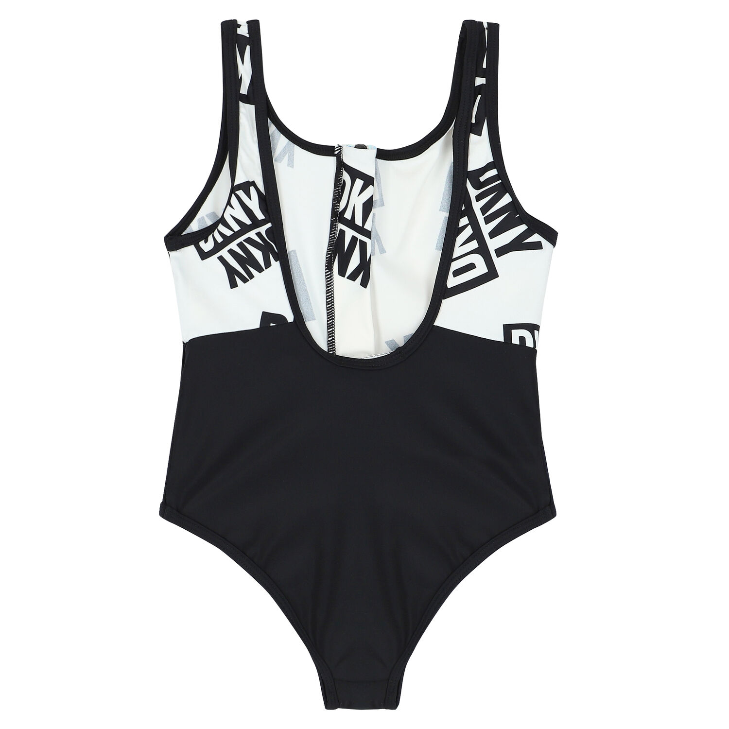 Girls White & Black Logo Swimsuit, 1, hi-res