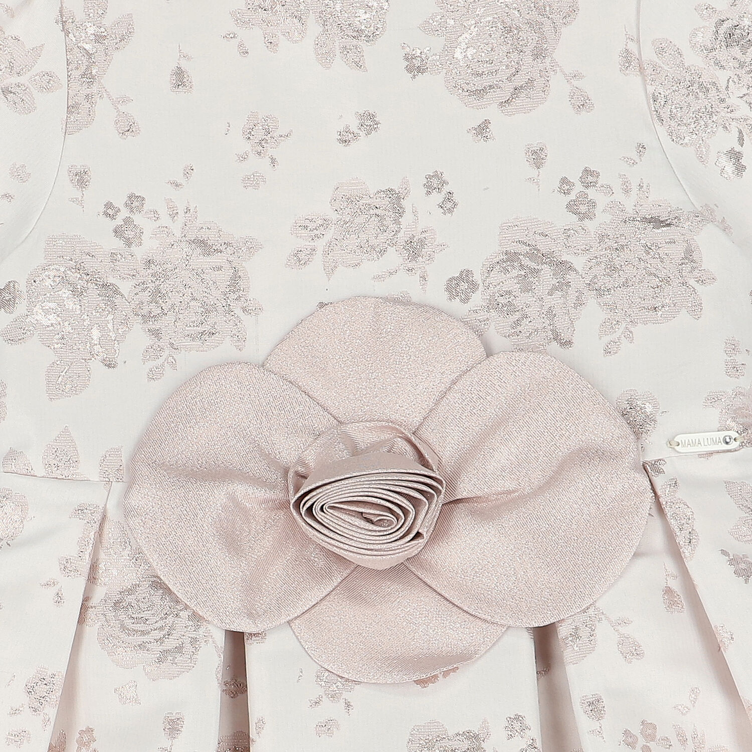 Girls Ivory & Gold Jacquard Dress, 1, hi-res