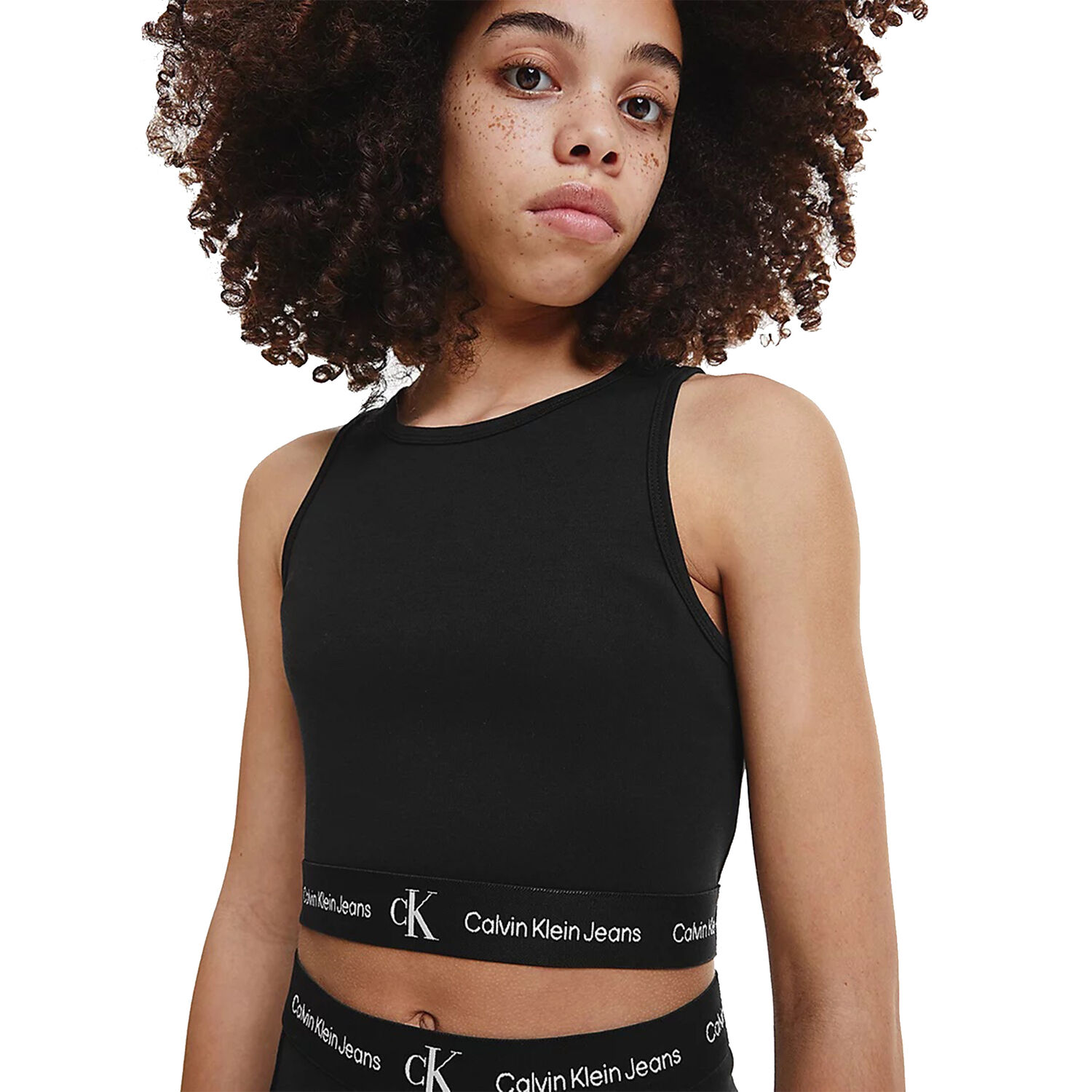 Girls Black Logo Sleeveless Top, 1, hi-res