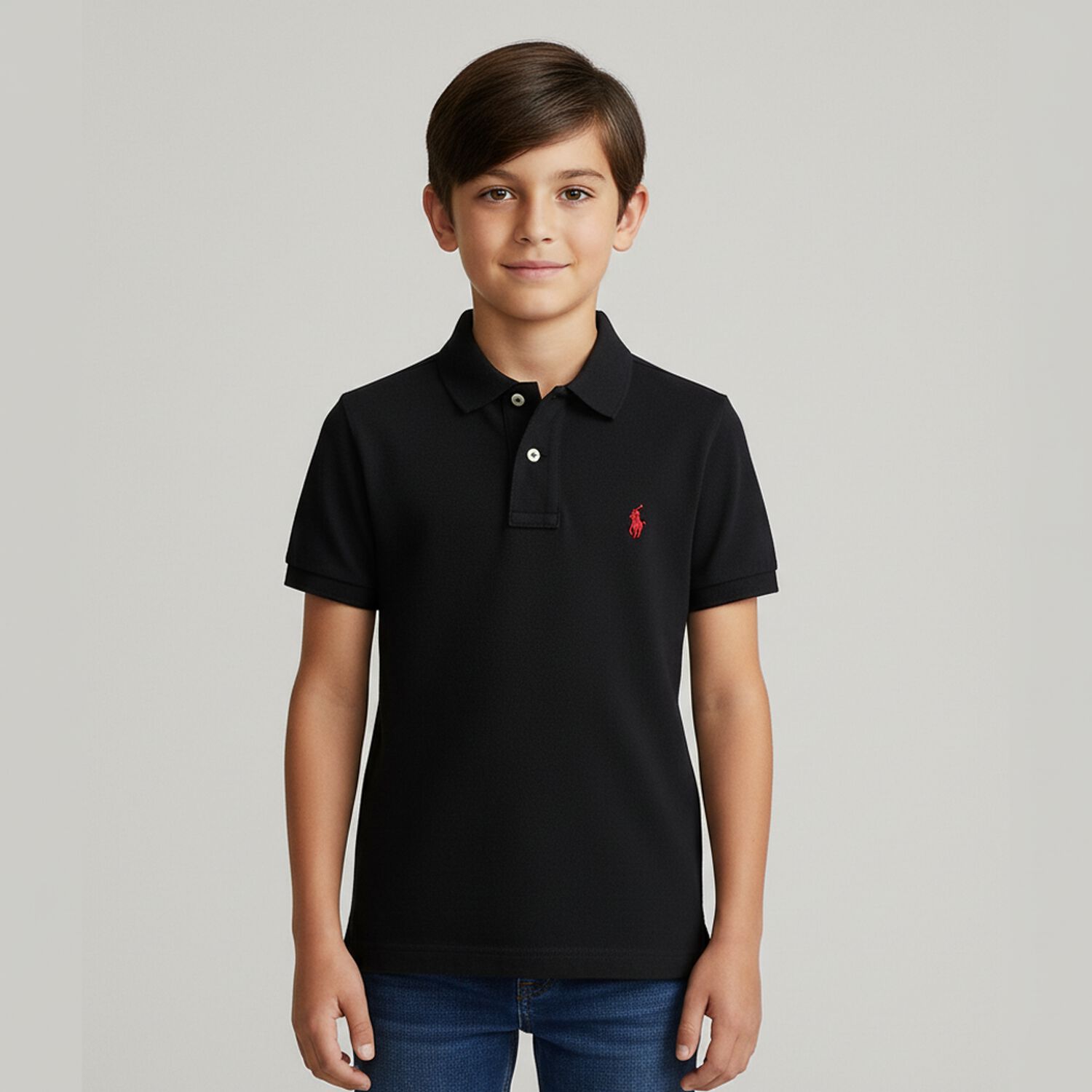 Boys Black Logo Polo Shirt, 1, hi-res