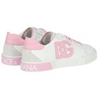 Girls White & Pink Logo Trainers, 1, hi-res