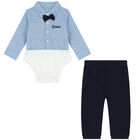 Baby Boys Blue & White Bodysuit Set, 1, hi-res