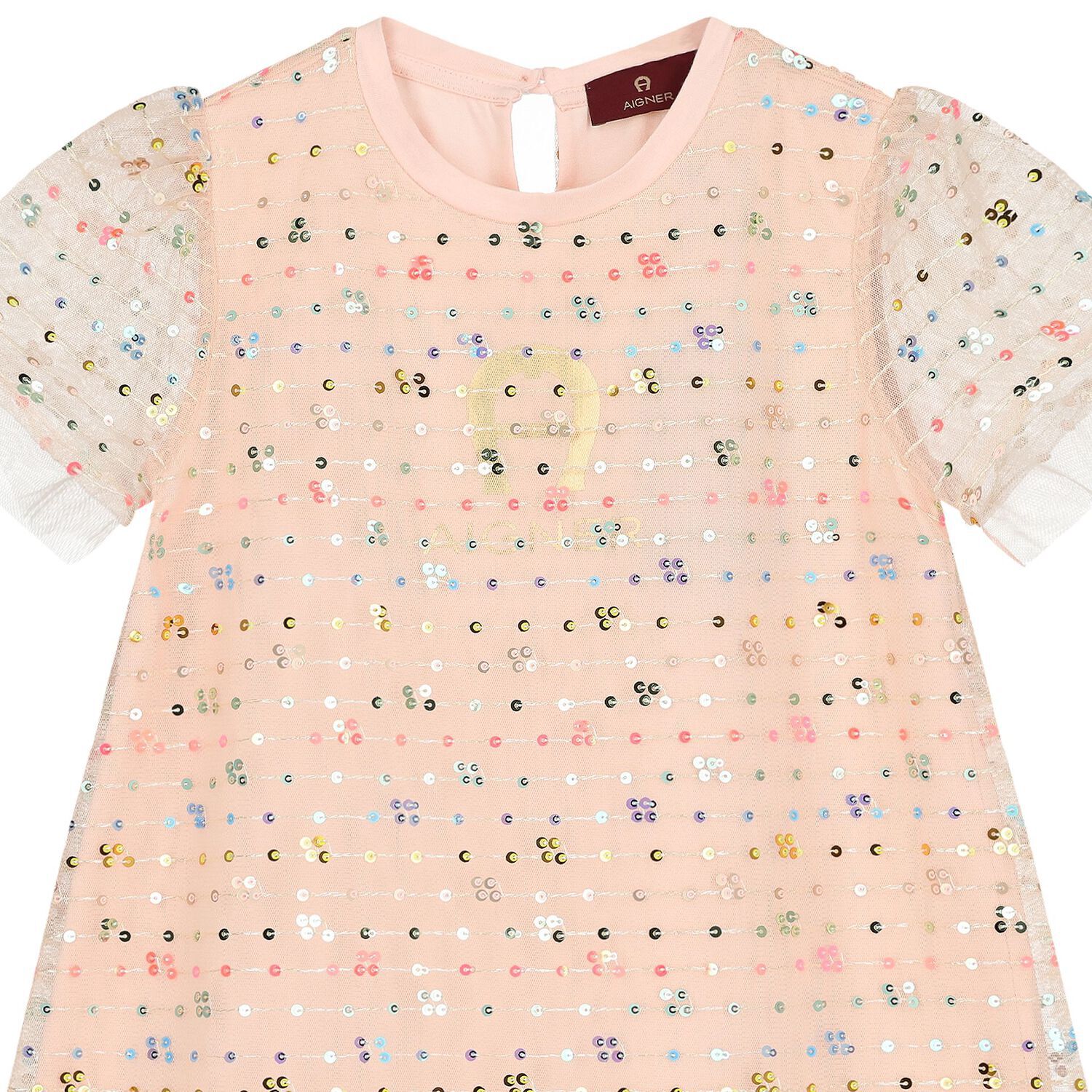 Girls Pink Logo Sequin Dress, 2, hi-res