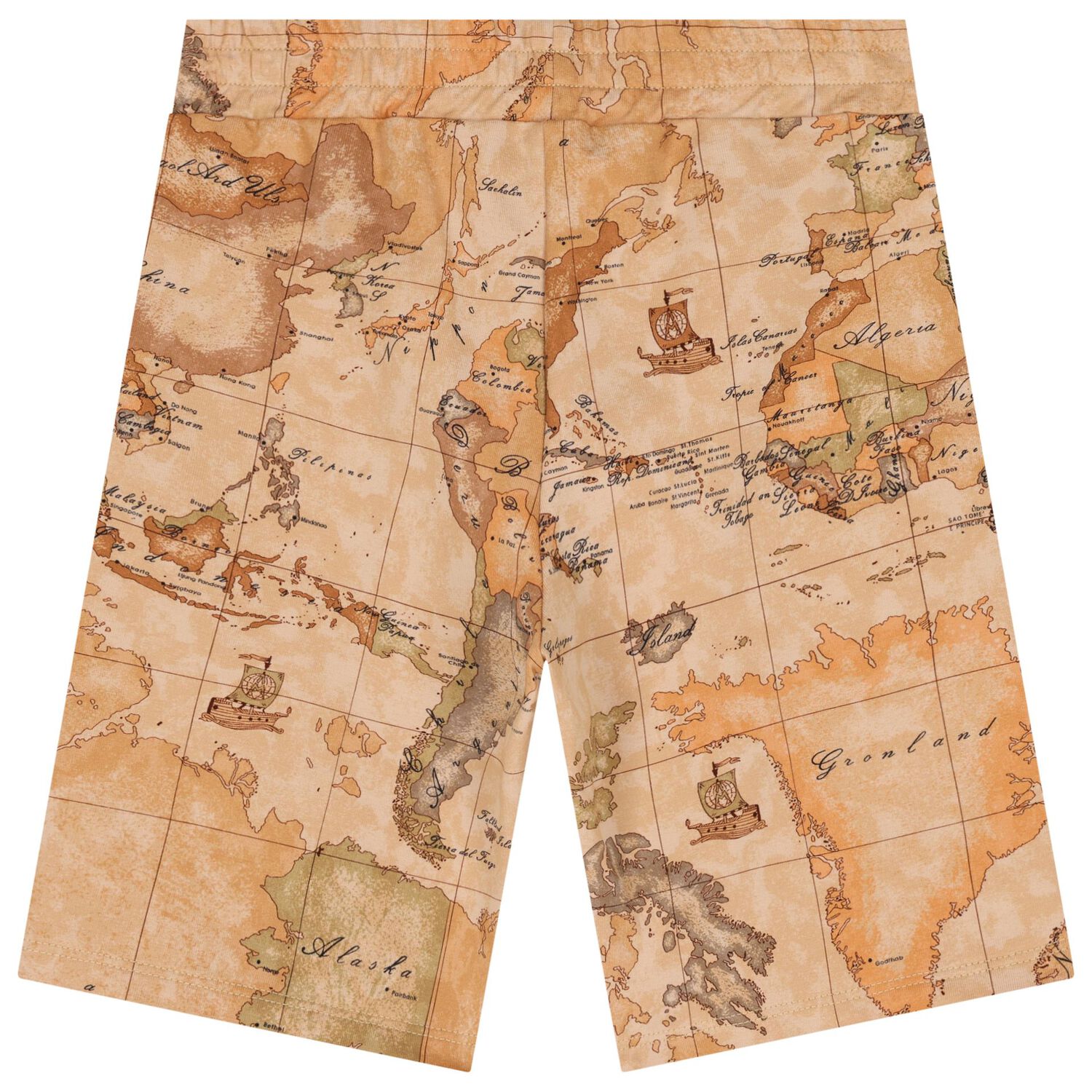 Boys Beige Geo Map Shorts, 1, hi-res