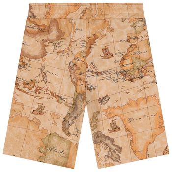 Boys Beige Geo Map Shorts