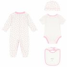 aby Girls White & Pink Hearts Babygrow Set, 1, hi-res