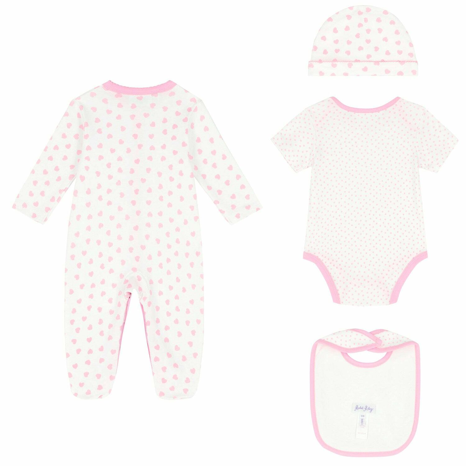 aby Girls White & Pink Hearts Babygrow Set, 1, hi-res
