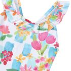 Girls Ivory & Green Floral Swimsuit, 2, hi-res