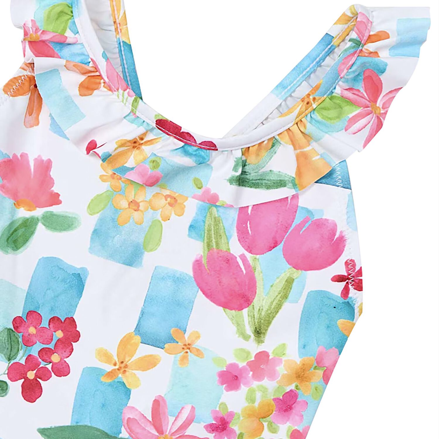 Girls Ivory & Green Floral Swimsuit, 2, hi-res image number null