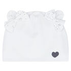 Baby Girls White Bow Hat, 1, hi-res