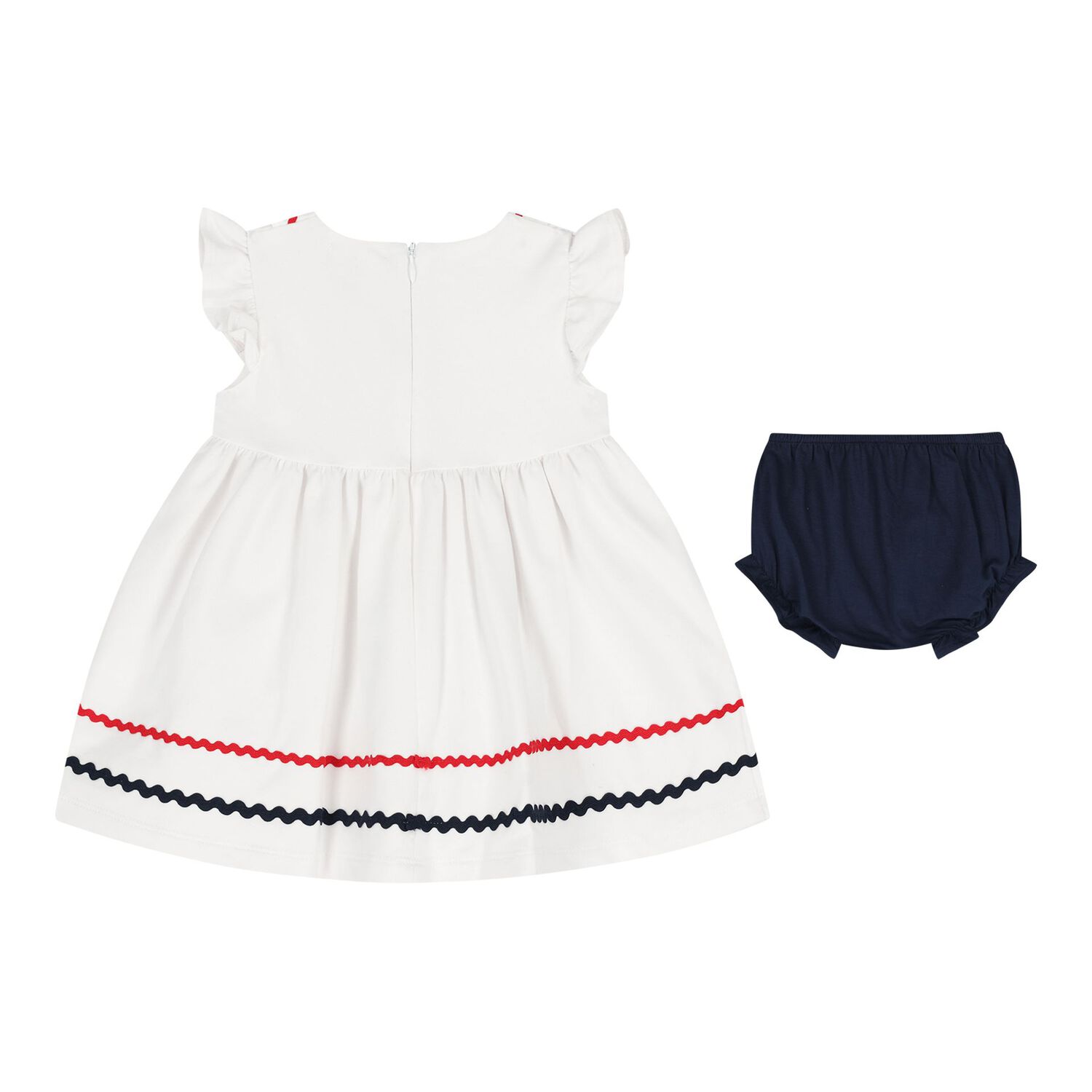 Baby Girls White & Navy Blue Dress Set, 1, hi-res