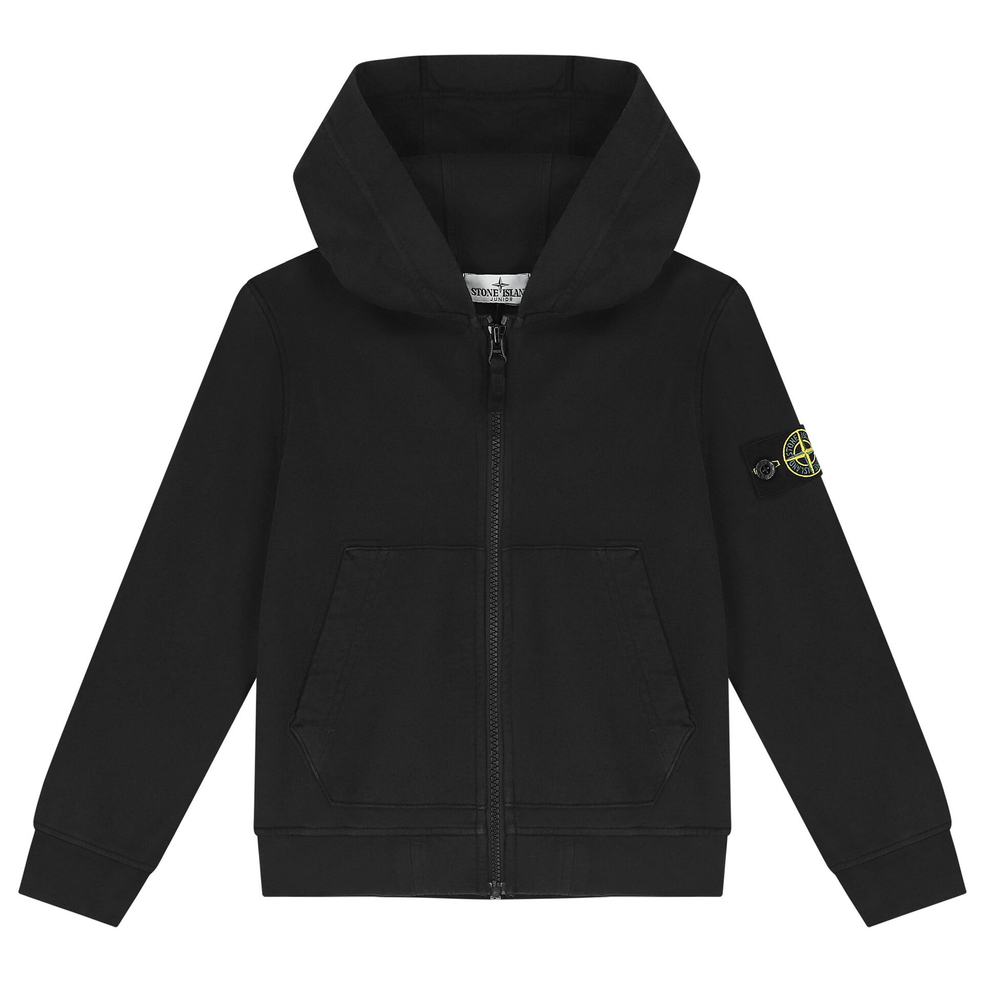 Stone Island Boys Black Logo Hooded Zip Up Top Junior Couture UK