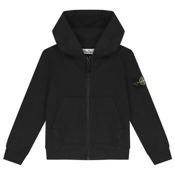 Boys Black Logo Hooded Zip Up Top