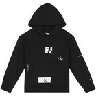 Boys Black Logo Hooded Top, 1, hi-res