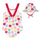 Baby Girls Multi-Coloured Swimsuit & Hat Set, 1, hi-res
