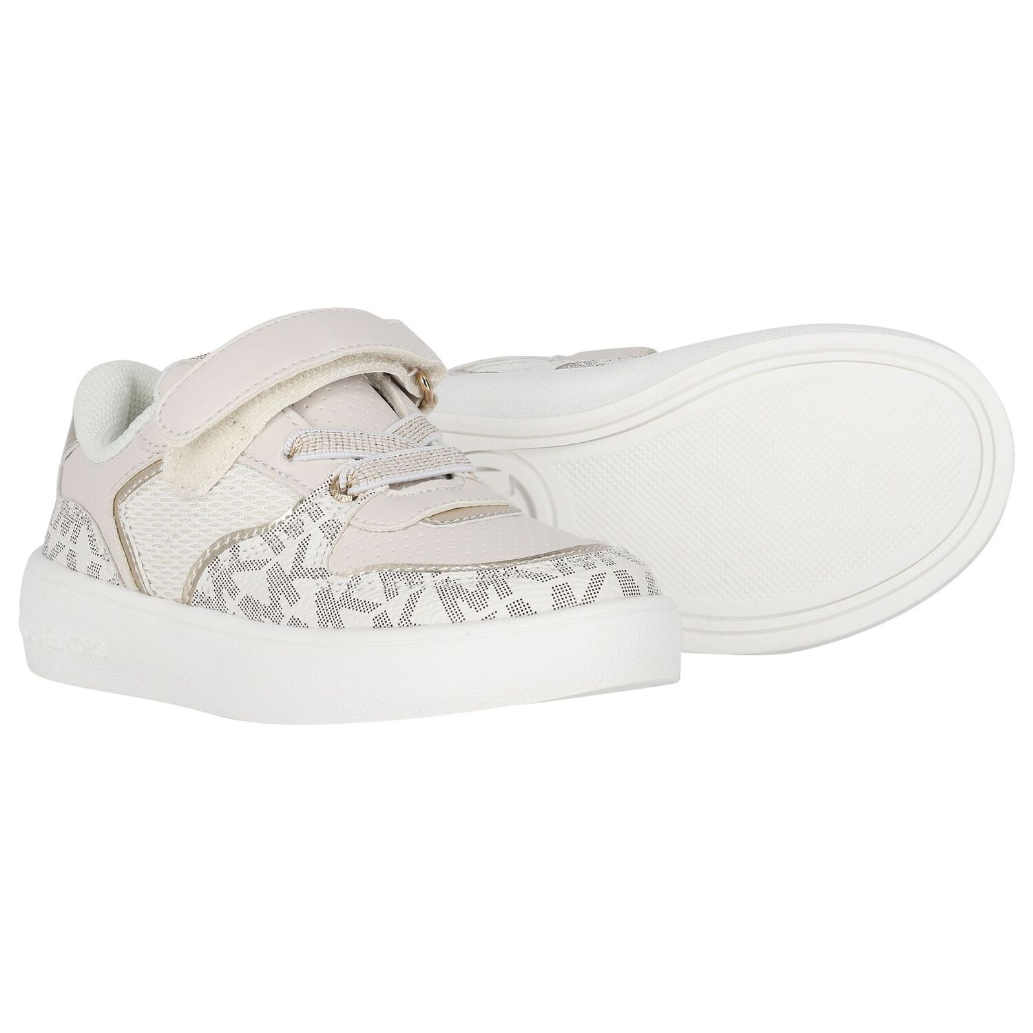Girls Ivory & Gold Logo Trainers, 1, hi-res