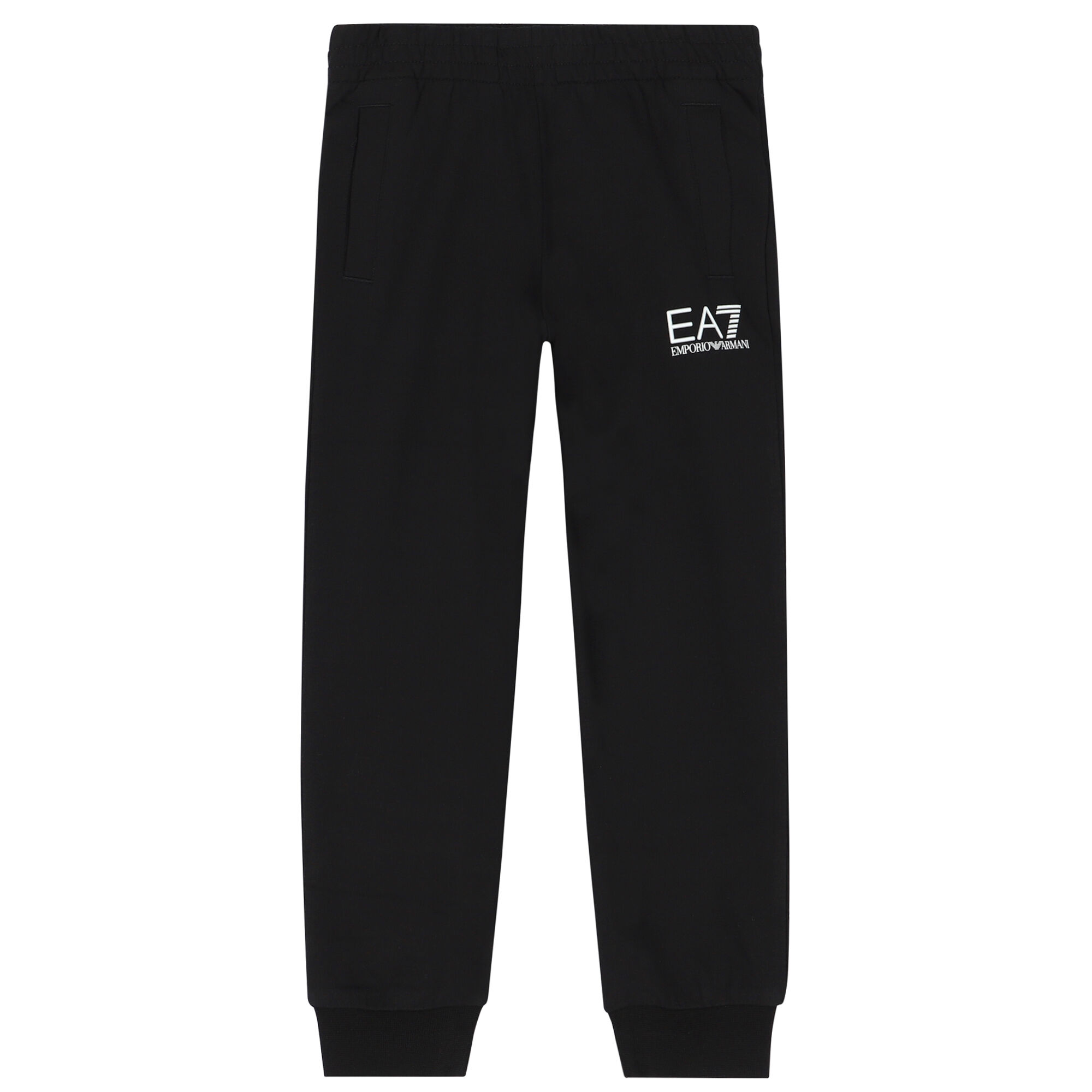 EA7 Emporio Armani Boys Black Logo Joggers Junior Couture UK