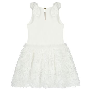 Girls White Tulle & 3D Flower Dress