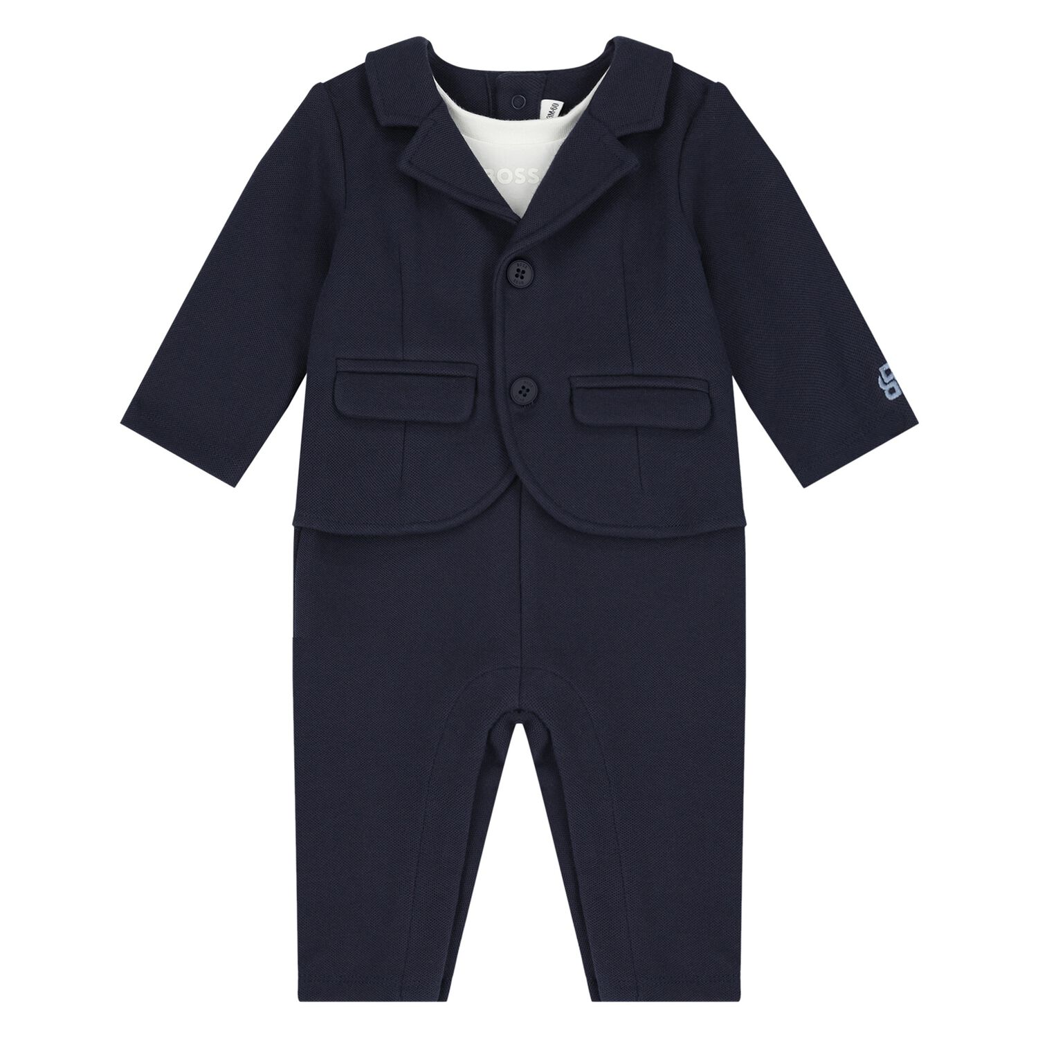 Baby Boys Navy Blue Romper Suit, 1, hi-res