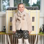 Girls Beige Faux Fur Ted Scarf , 1, hi-res