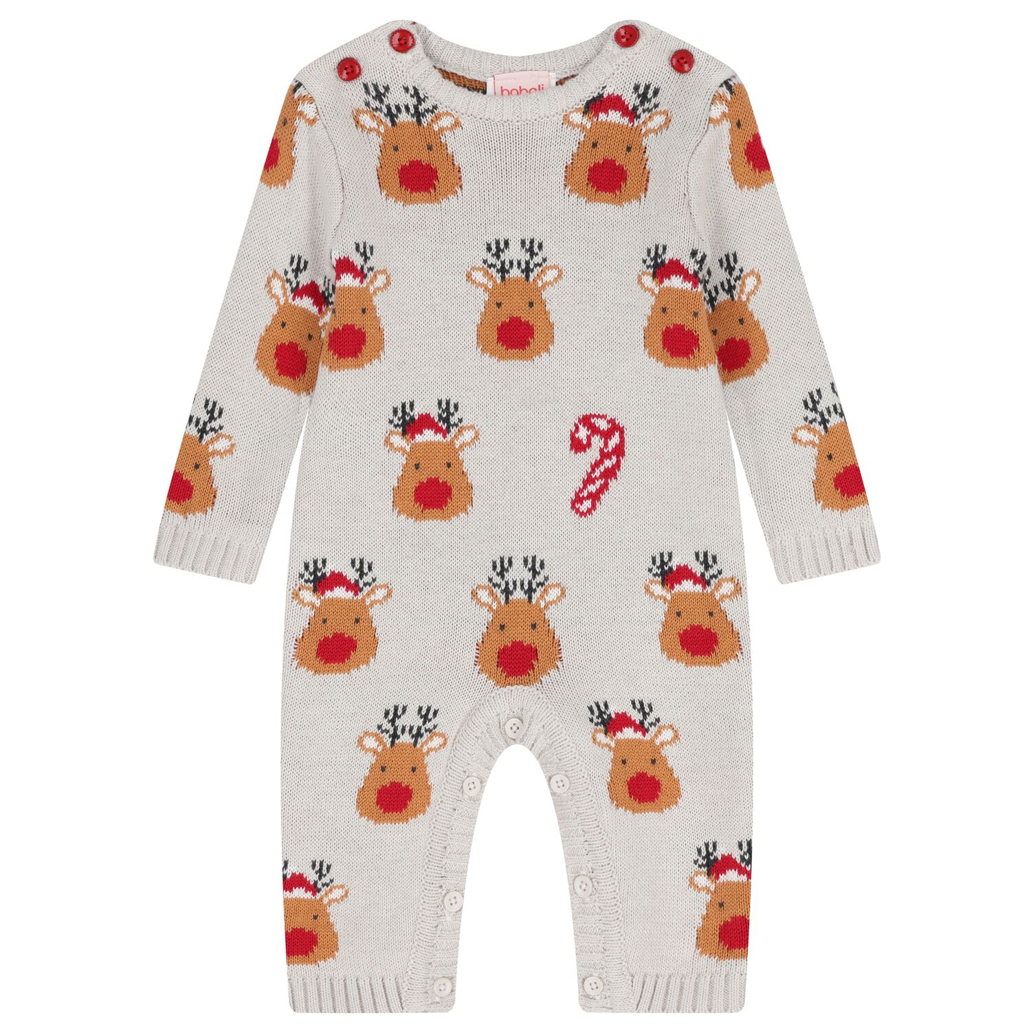 Grey Reindeer Christmas Baby Romper, 1, hi-res