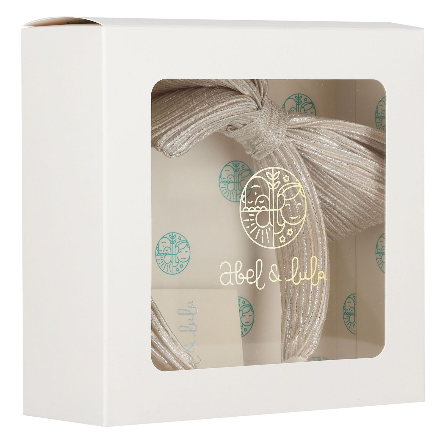 Girls Beige & Silver Bow Striped Headband, 1, hi-res