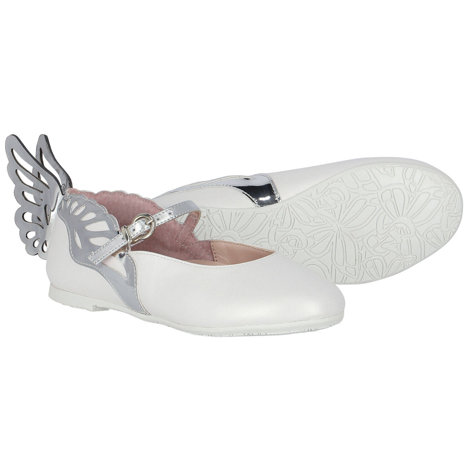 Girls White & Silver Leather Shoes, 1, hi-res image number null