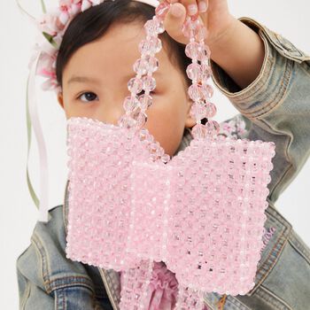 Girls Pink Crystal Beads Hand Bag