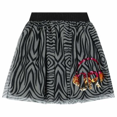 Girls Black & Grey Logo Embellished Skirt