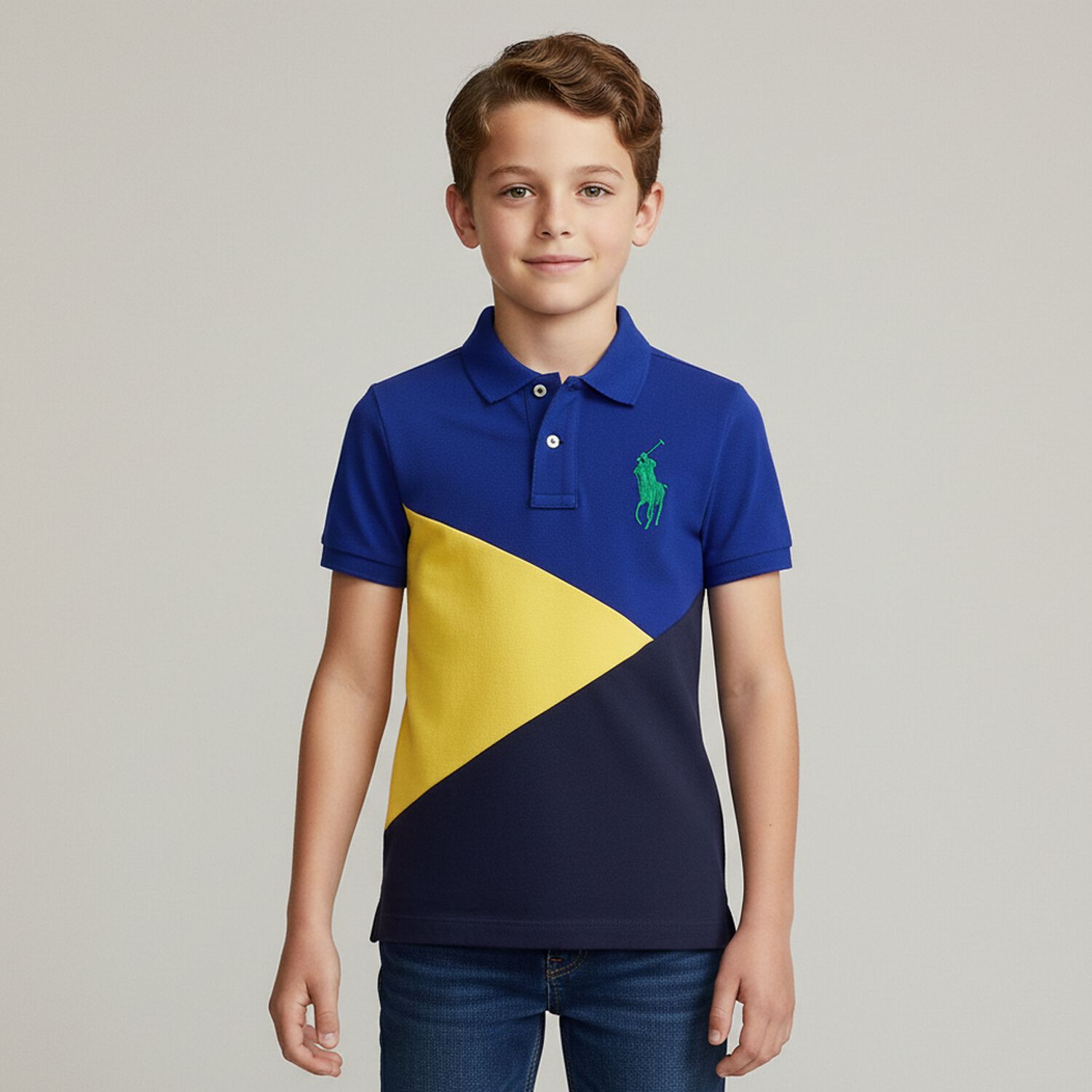 Boys Blue & Yellow Logo Polo Shirt, 1, hi-res image number null