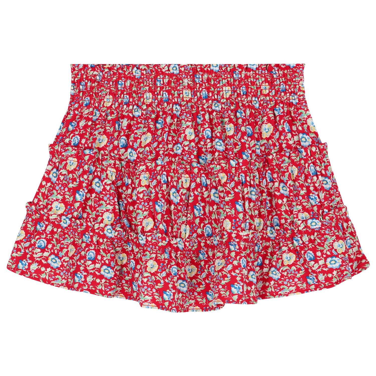 Girls Red Floral Tiered Skirt, 1, hi-res