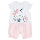 Baby Girls White & Pink Striped Romper, 1, hi-res