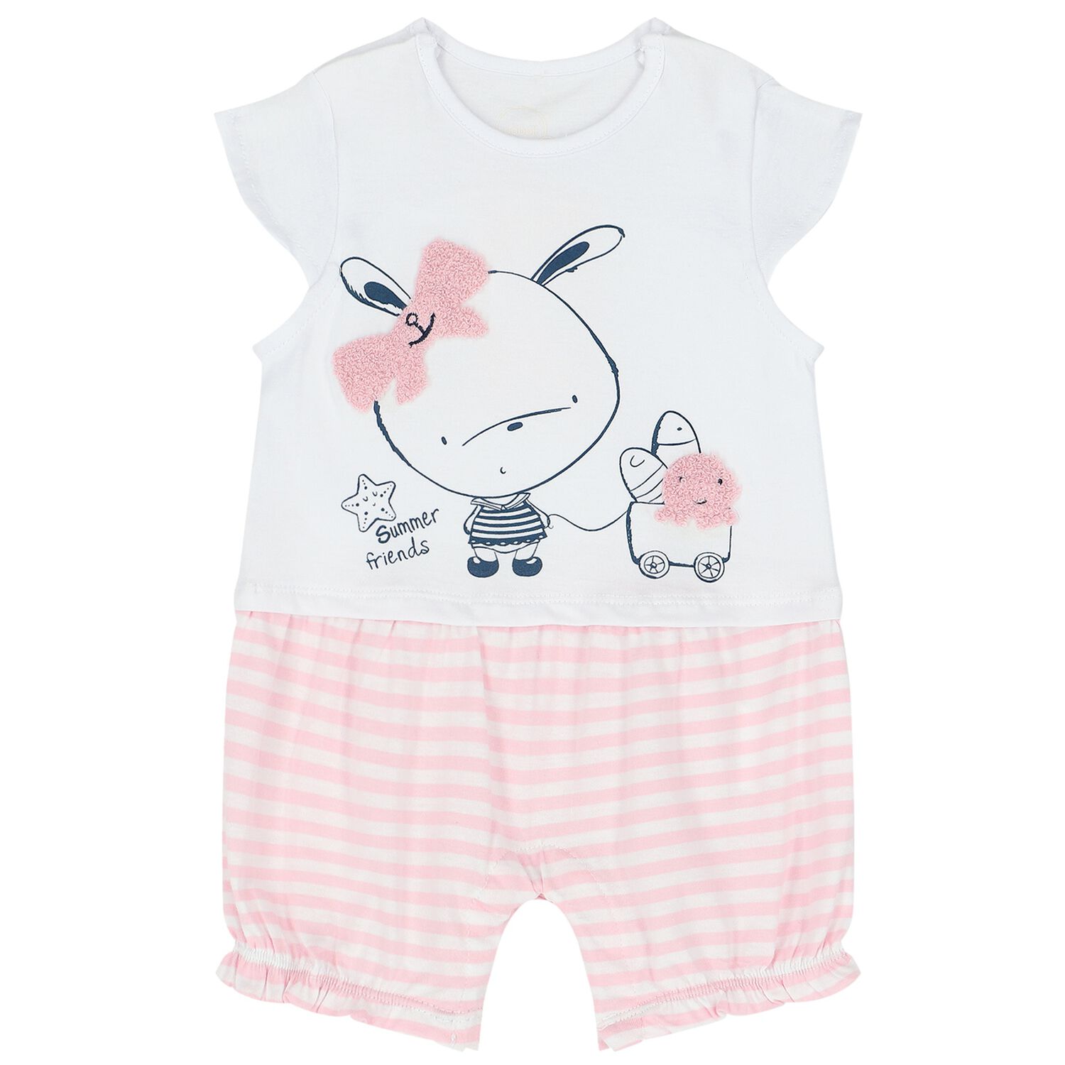 Baby Girls White & Pink Striped Romper, 1, hi-res