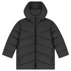 Boys Grey Long Quilted Jacket, 1, hi-res
