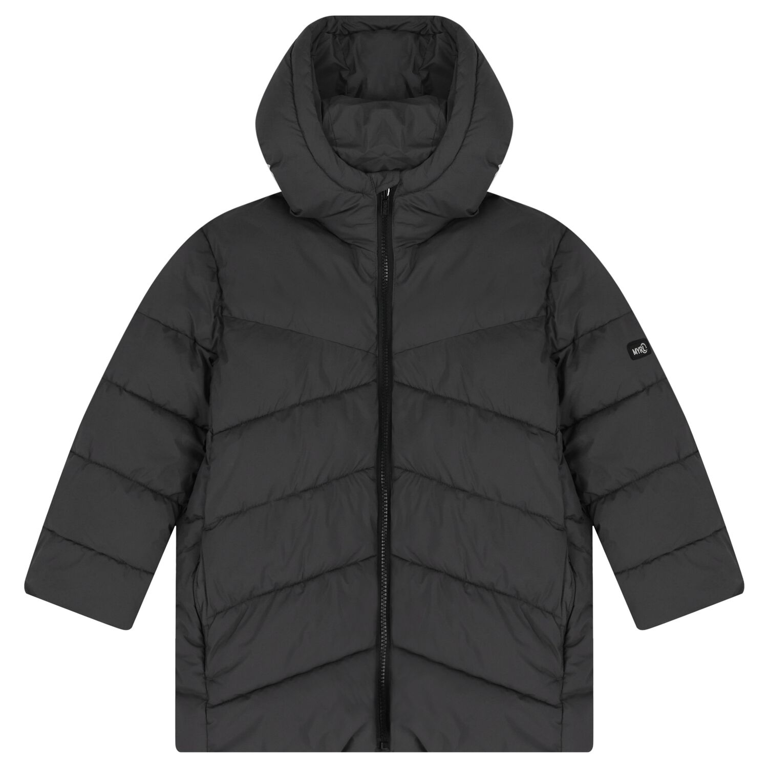 Boys Grey Long Quilted Jacket, 1, hi-res