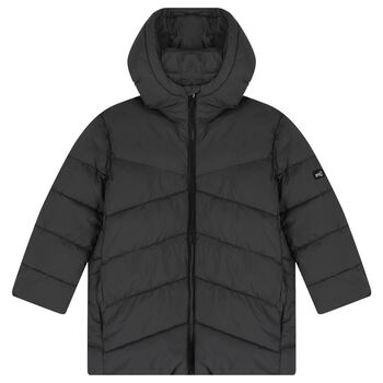 Boys Grey Long Quilted Jacket