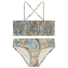 Girls Beige & Blue Floral Bikini, 1, hi-res