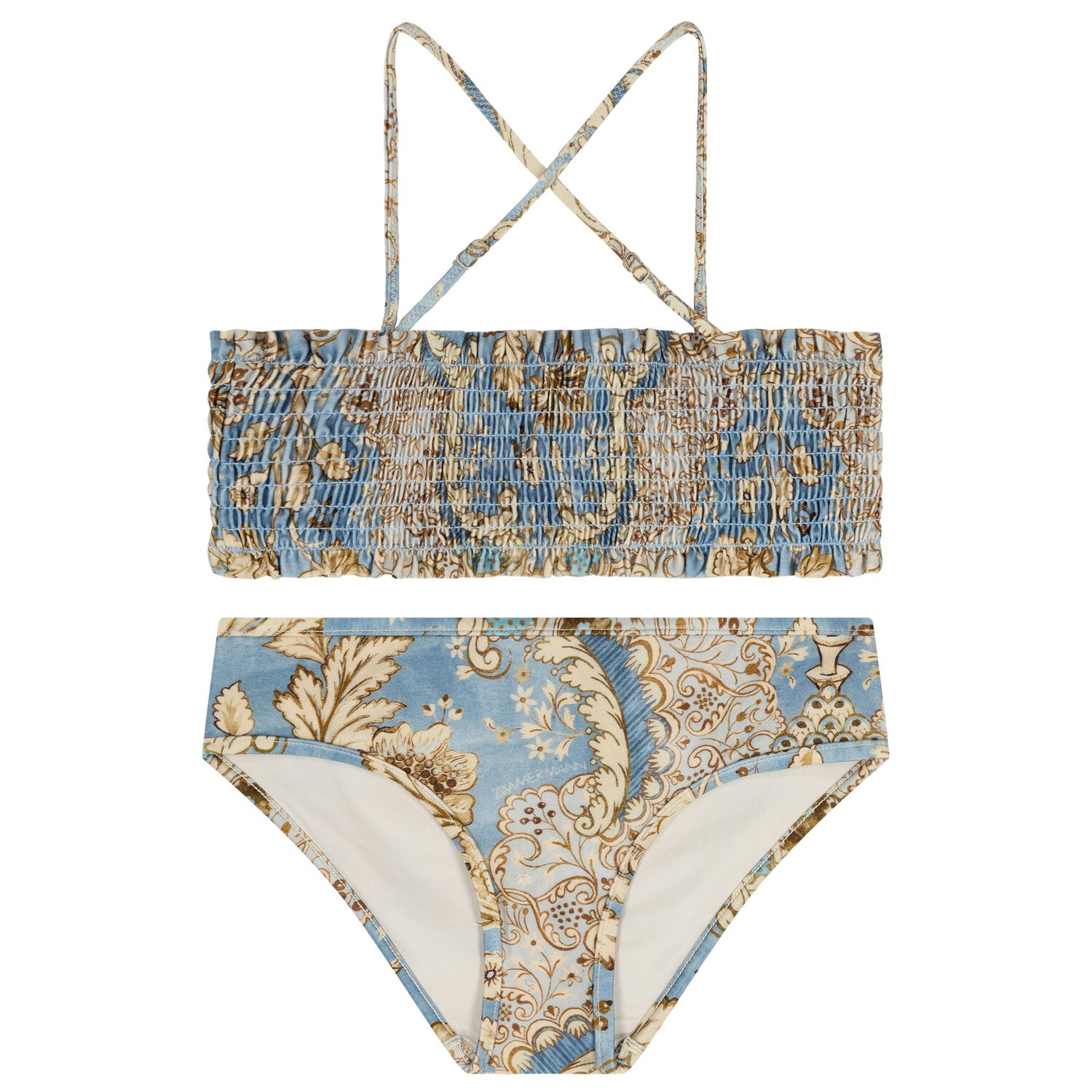 Girls Beige & Blue Floral Bikini, 1, hi-res