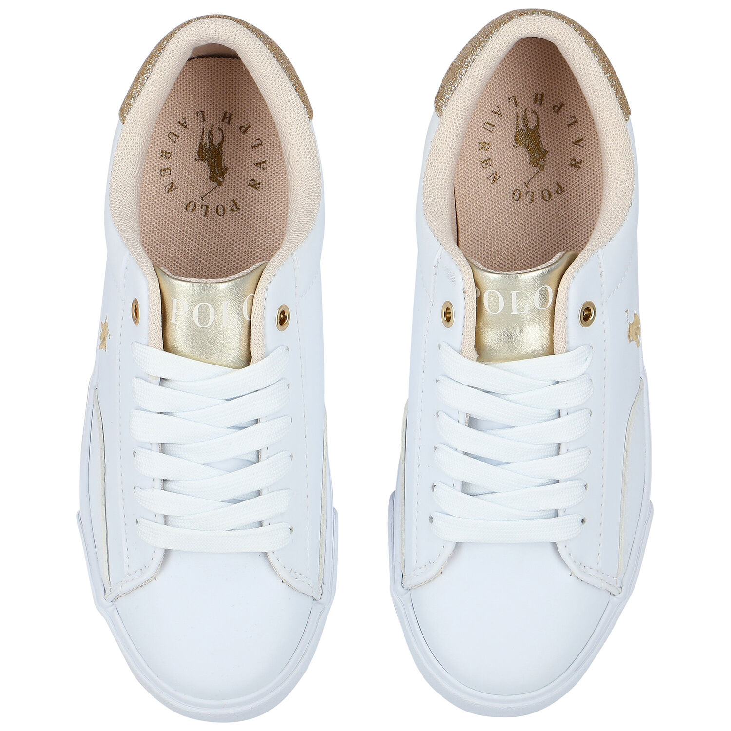 Girls White & Gold Logo Trainers, 1, hi-res