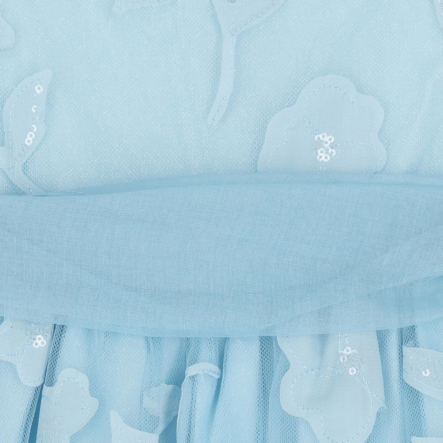 Younger Girls Blue Cut-Out Flowers Dress, 2, hi-res