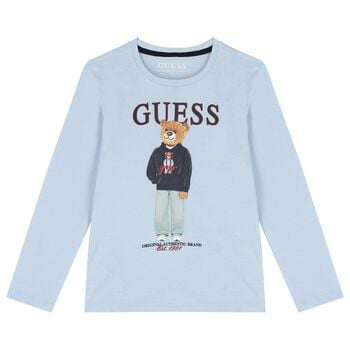 Boys Blue Teddy Bear Logo Long Sleeve Top
