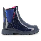 Girls Navy Blue Faux Leather Boots , 1, hi-res