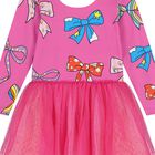 Girls Pink Bow Dress, 1, hi-res