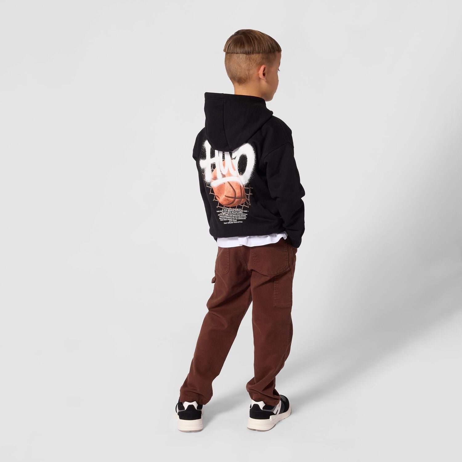 Boys Black Basketball Logo Hooded Top, 1, hi-res