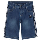 Boys Blue Logo Denim Shorts, 1, hi-res