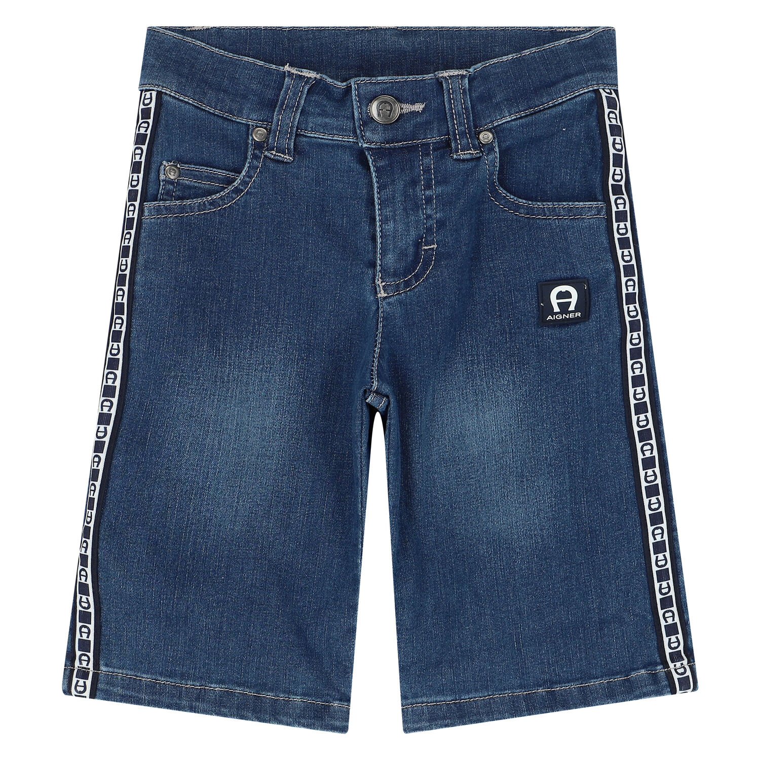Boys Blue Logo Denim Shorts, 1, hi-res